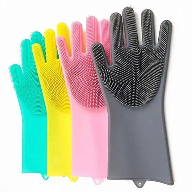 Magic Reusable Silicone Gloves with Wash Scrubber, Heat Resistant, for Cleaning, Household, Dish Washing, Washing the Car