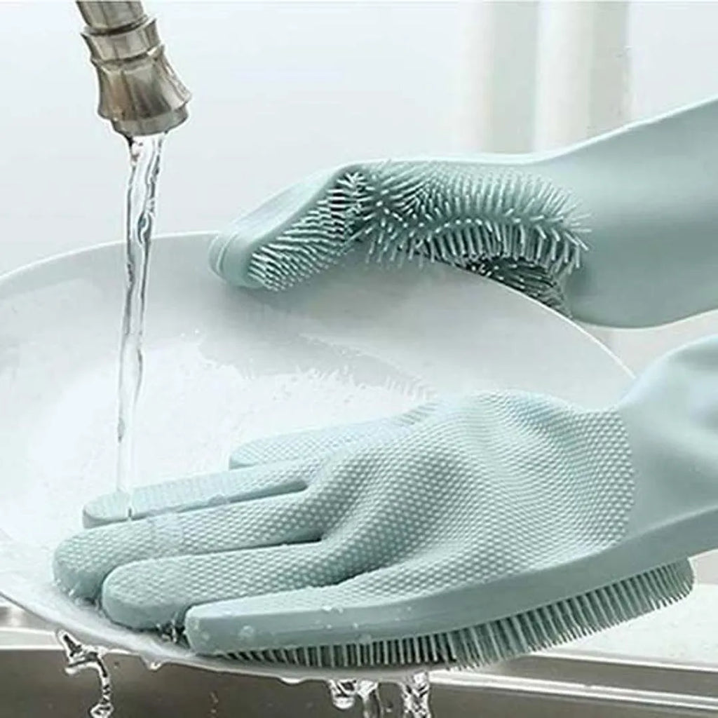 Magic Reusable Silicone Gloves with Wash Scrubber, Heat Resistant, for Cleaning, Household, Dish Washing, Washing the Car