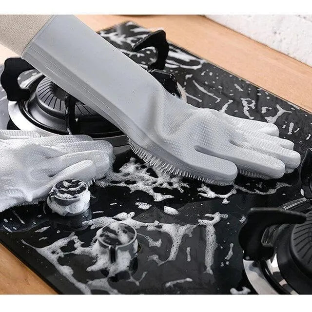 Magic Reusable Silicone Gloves with Wash Scrubber, Heat Resistant, for Cleaning, Household, Dish Washing, Washing the Car
