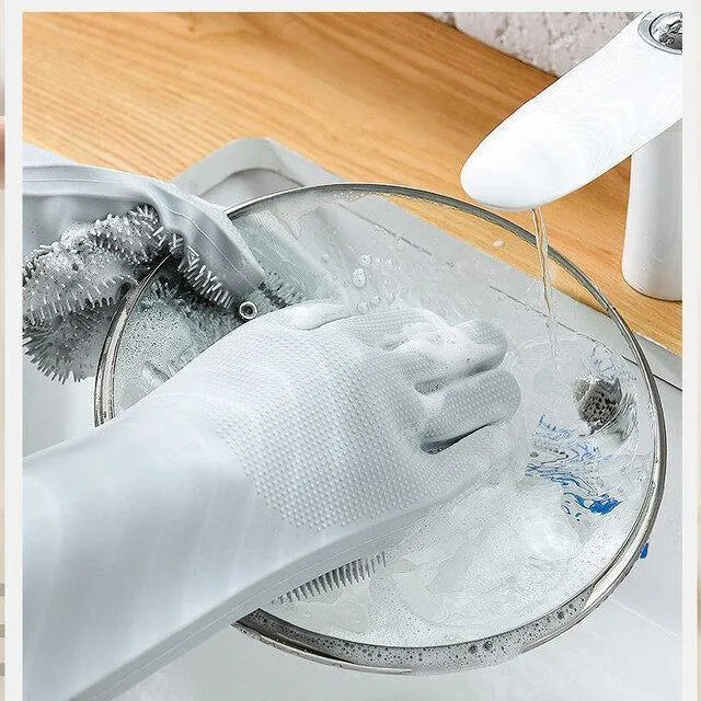 Magic Reusable Silicone Gloves with Wash Scrubber, Heat Resistant, for Cleaning, Household, Dish Washing, Washing the Car