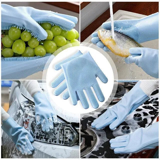 Magic Reusable Silicone Gloves with Wash Scrubber, Heat Resistant, for Cleaning, Household, Dish Washing, Washing the Car