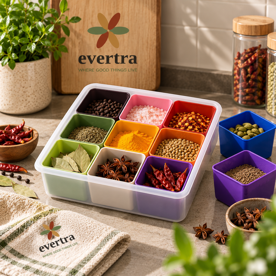 9-in-1 Multi-Colour Masala Box – Large Spice Organizer for Kitchen