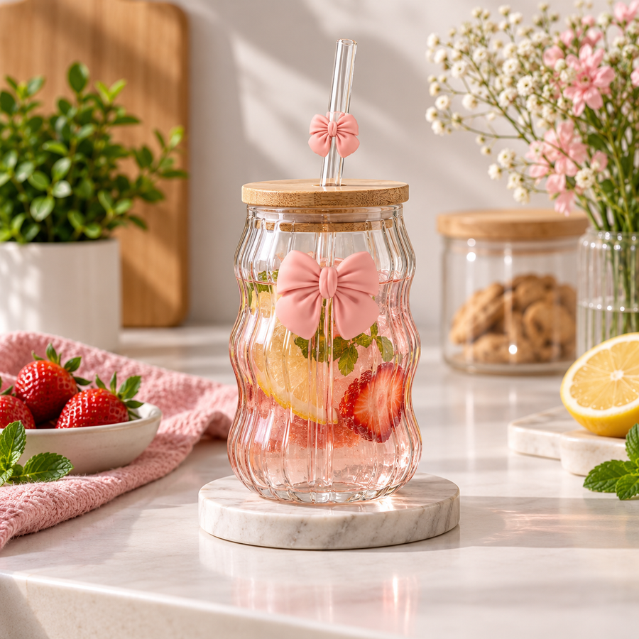 500ml Glass Cup with Bow