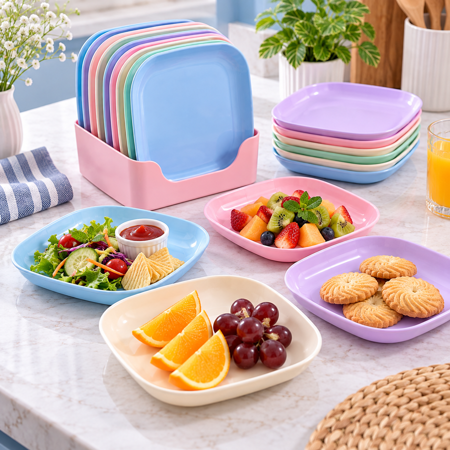 10-Piece Colorful Plastic Plate Set