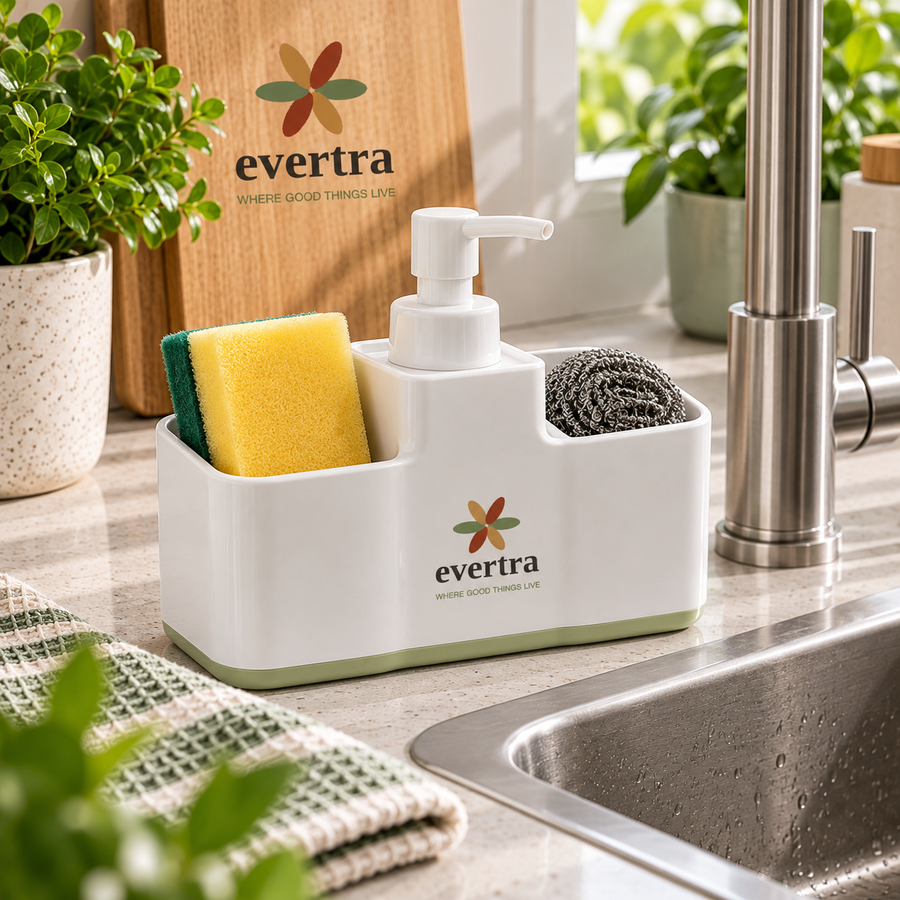 3-in-1 Plastic Dish Soap Dispenser with Sponge Holder