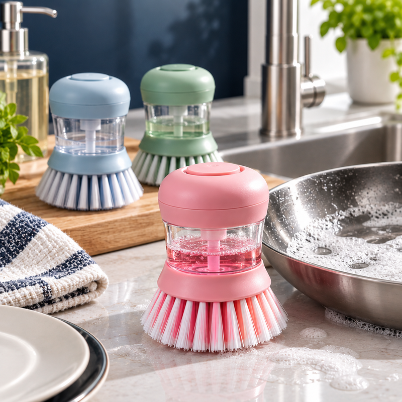Soap-Dispensing Dish Cleaning Brush
